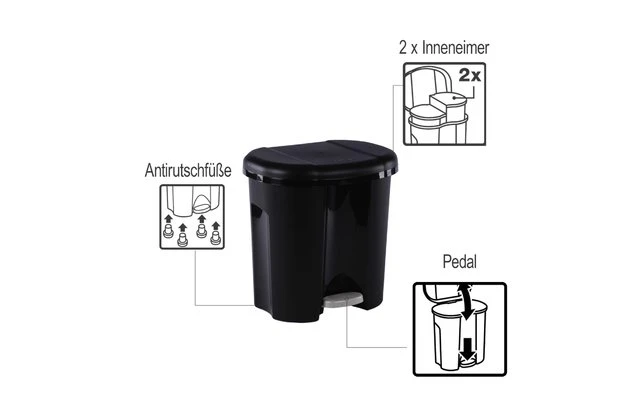 Rotho Waste Bin Duo 2 X 10 Litros Negro 3 Rotho Waste Bin Duo 2 X 10 Litros Negro